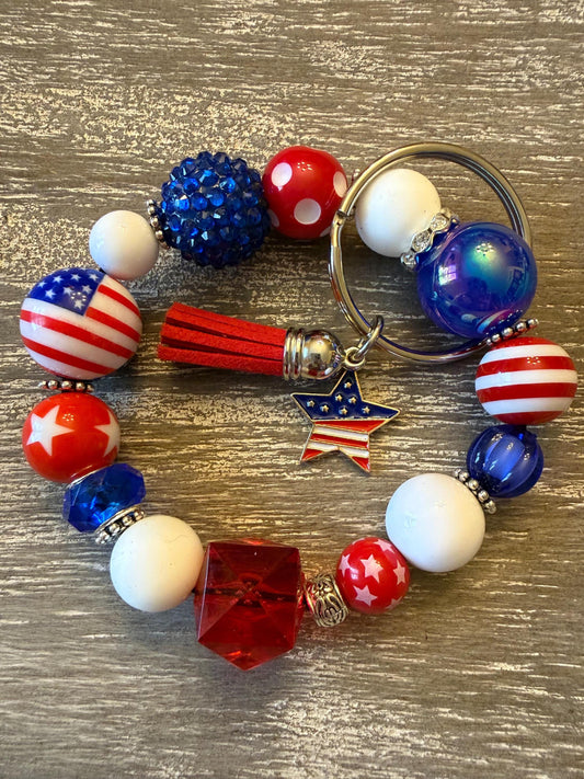 Beaded Wristlet Keychain | Red White Blue Patriotic Americana Star Tassel Charm-Liberty Pop