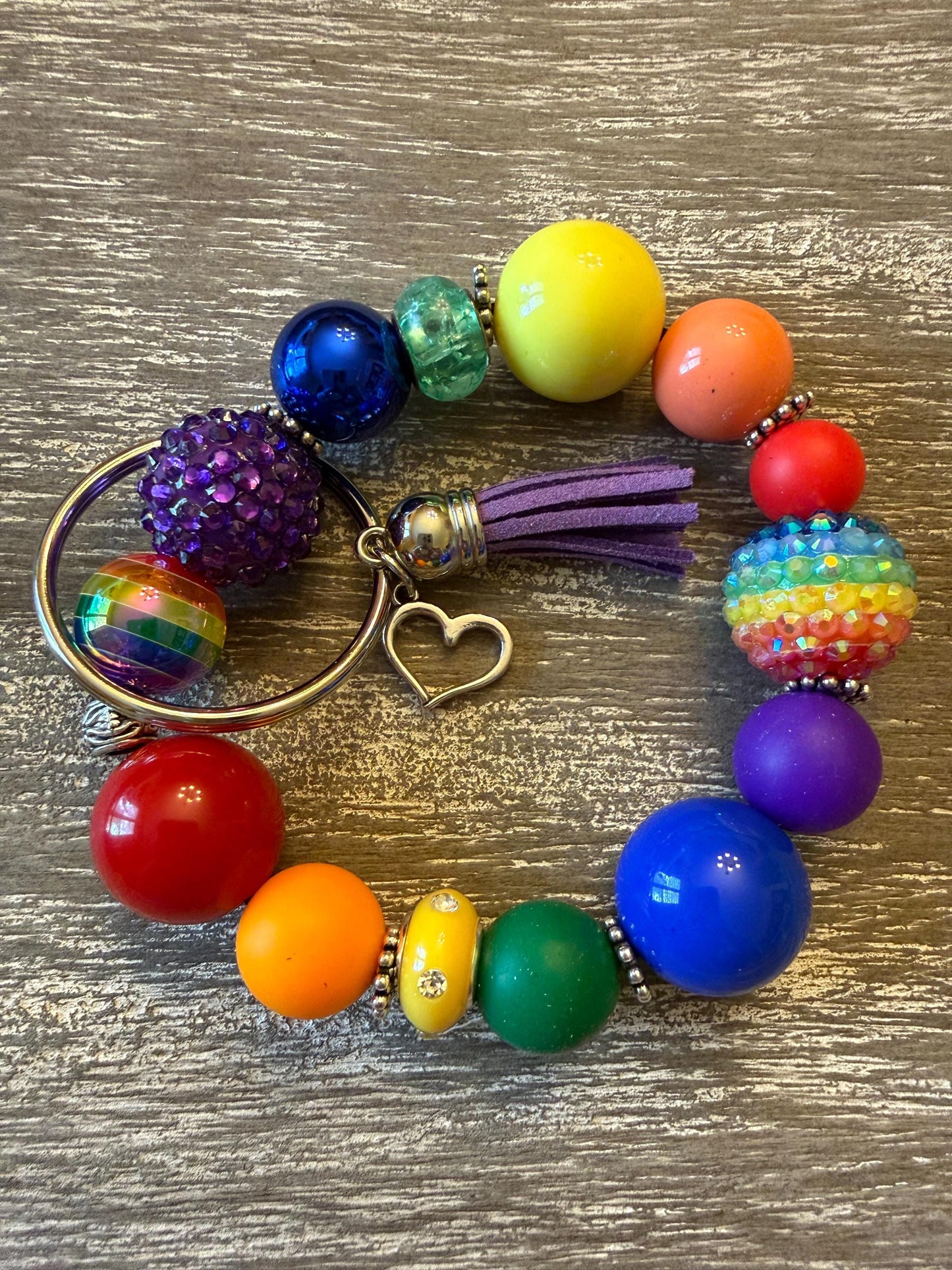 Rainbow Beaded Keychain Bracelet: Silicone Wristlet with Love Charm | Love in Color