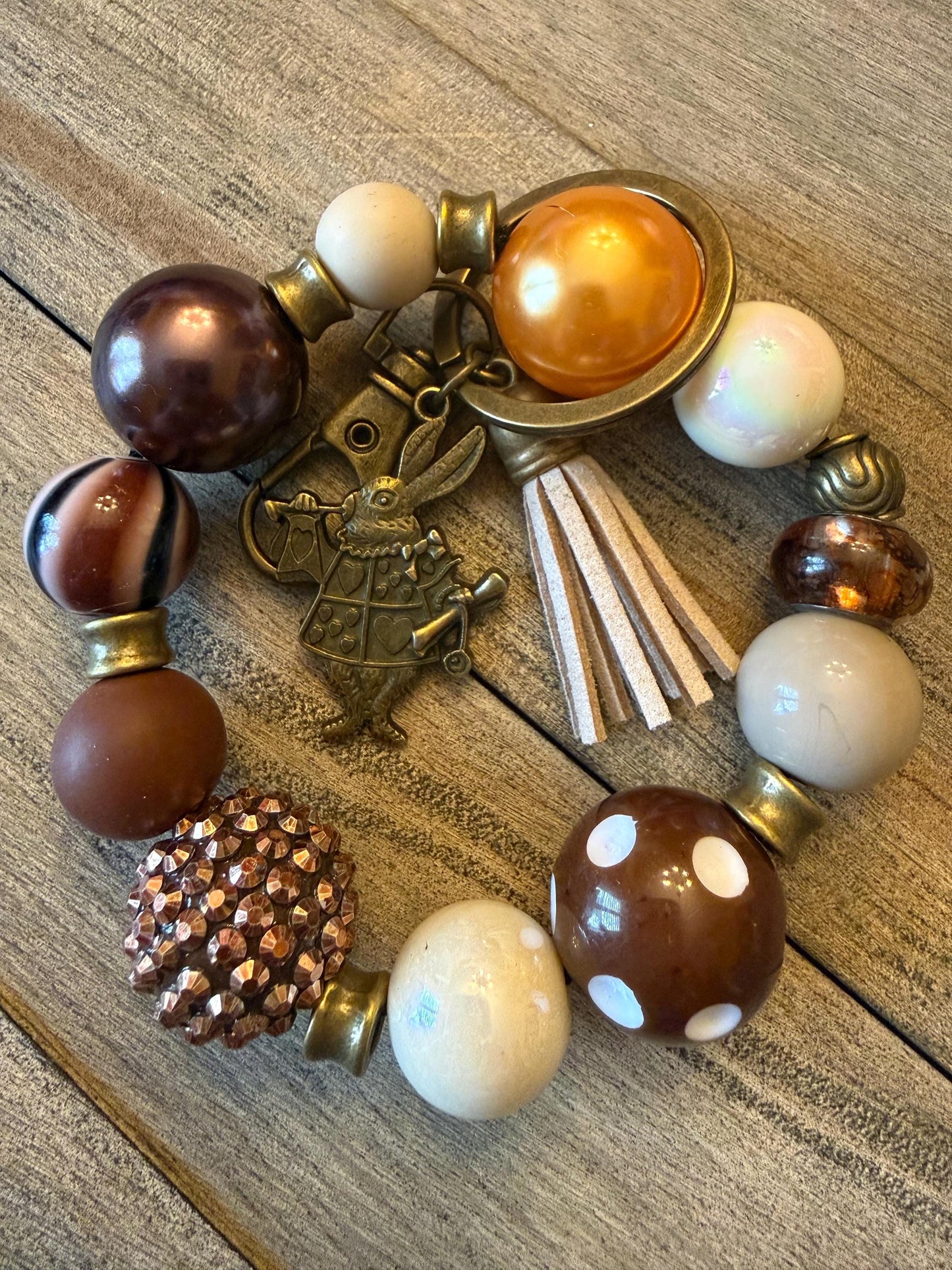 Alice in Wonderland Inspired Beaded Bracelet Keychain: Rabbit Charm |Vintage Wonderland