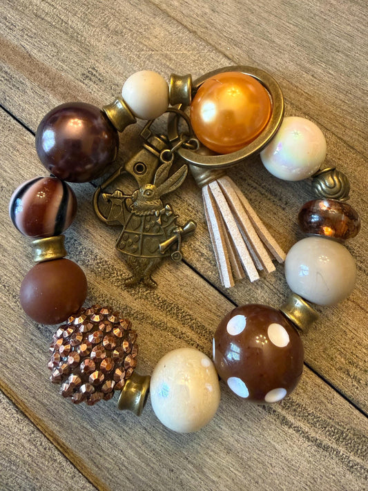 Alice in Wonderland Inspired Beaded Bracelet Keychain: Rabbit Charm |Vintage Wonderland