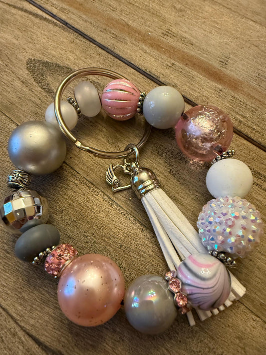 Beaded Keychain Bracelet β Blush Pink, Gray, Sparkle Love Charm - Moonstone Crush