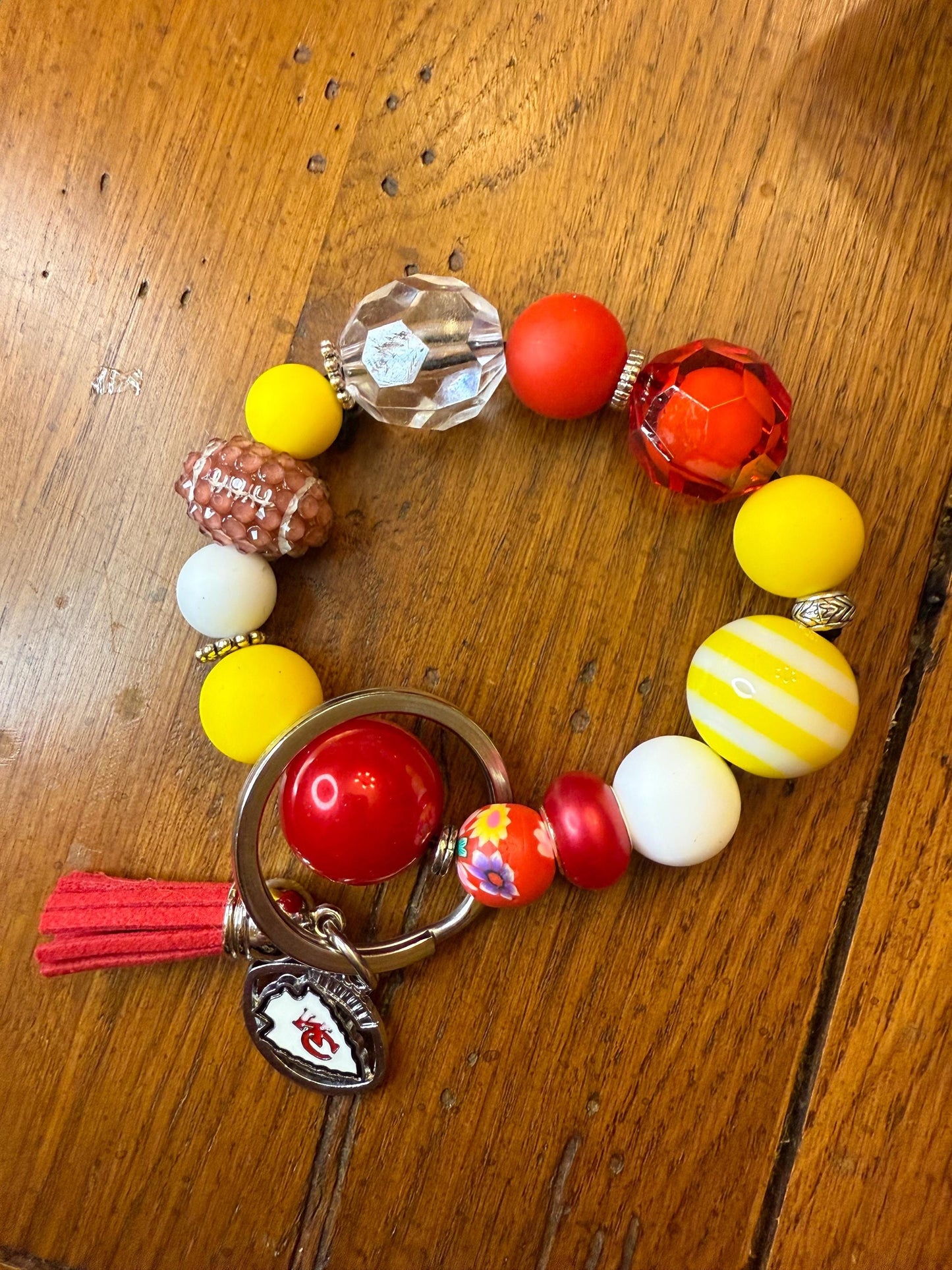 Chiefs Nation Beaded Keychain Bracelet Wristlet - Football Fan Accessory