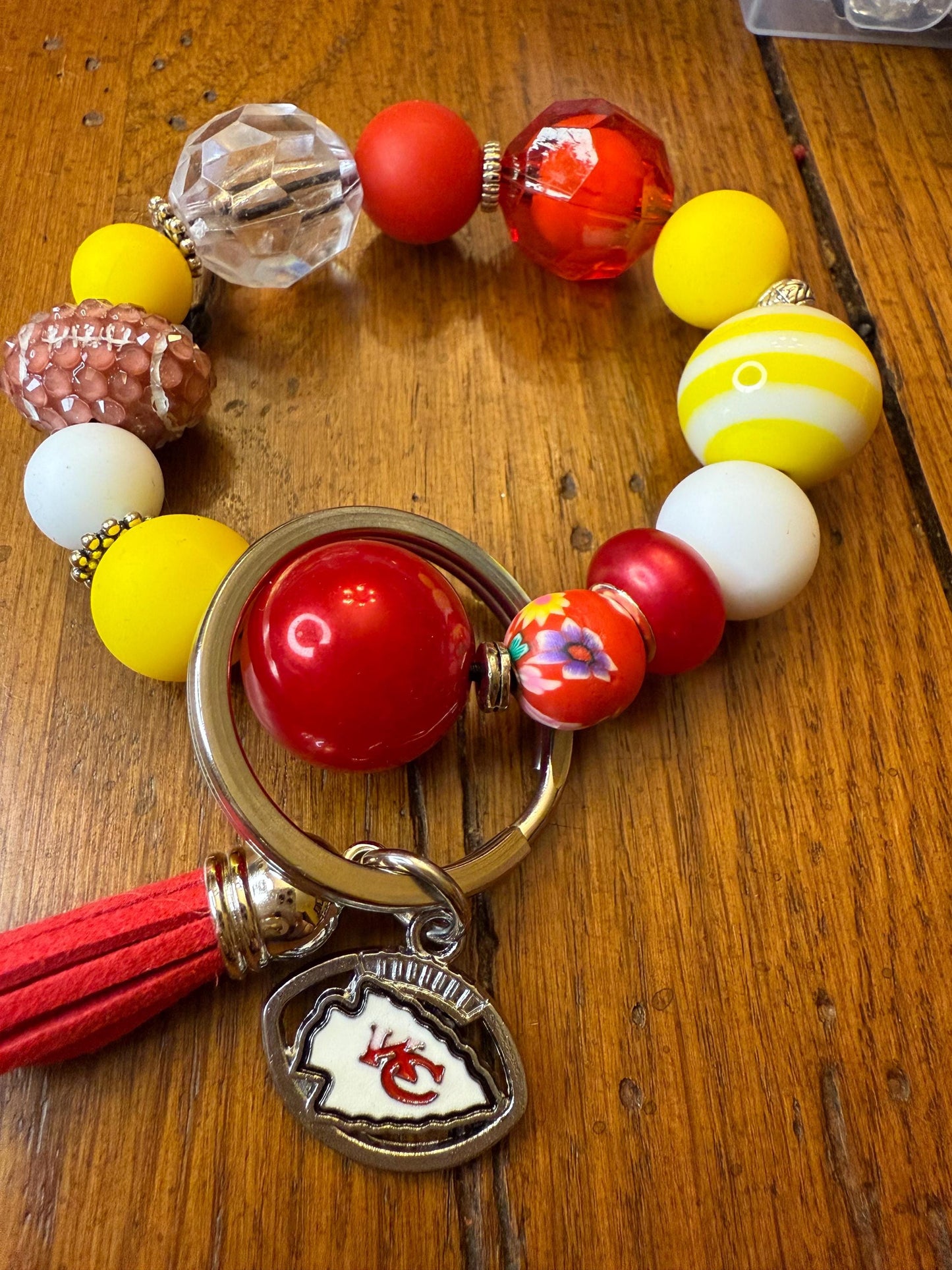 Chiefs Nation Beaded Keychain Bracelet Wristlet - Football Fan Accessory