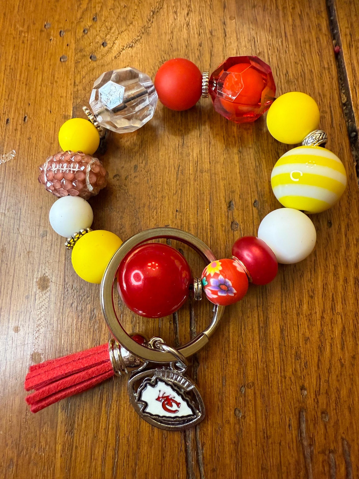 Chiefs Nation Beaded Keychain Bracelet Wristlet - Football Fan Accessory