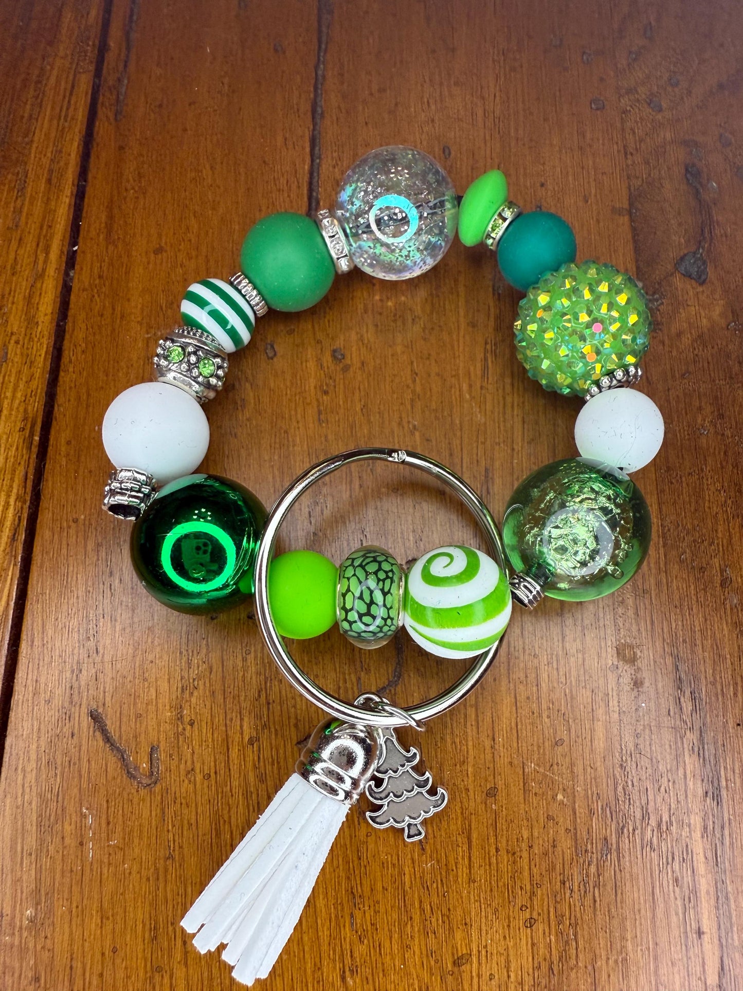 Oh Christmas Tree – Green Sparkle Bracelet Keychain | Holiday Wristlet | Christmas Charm Gift