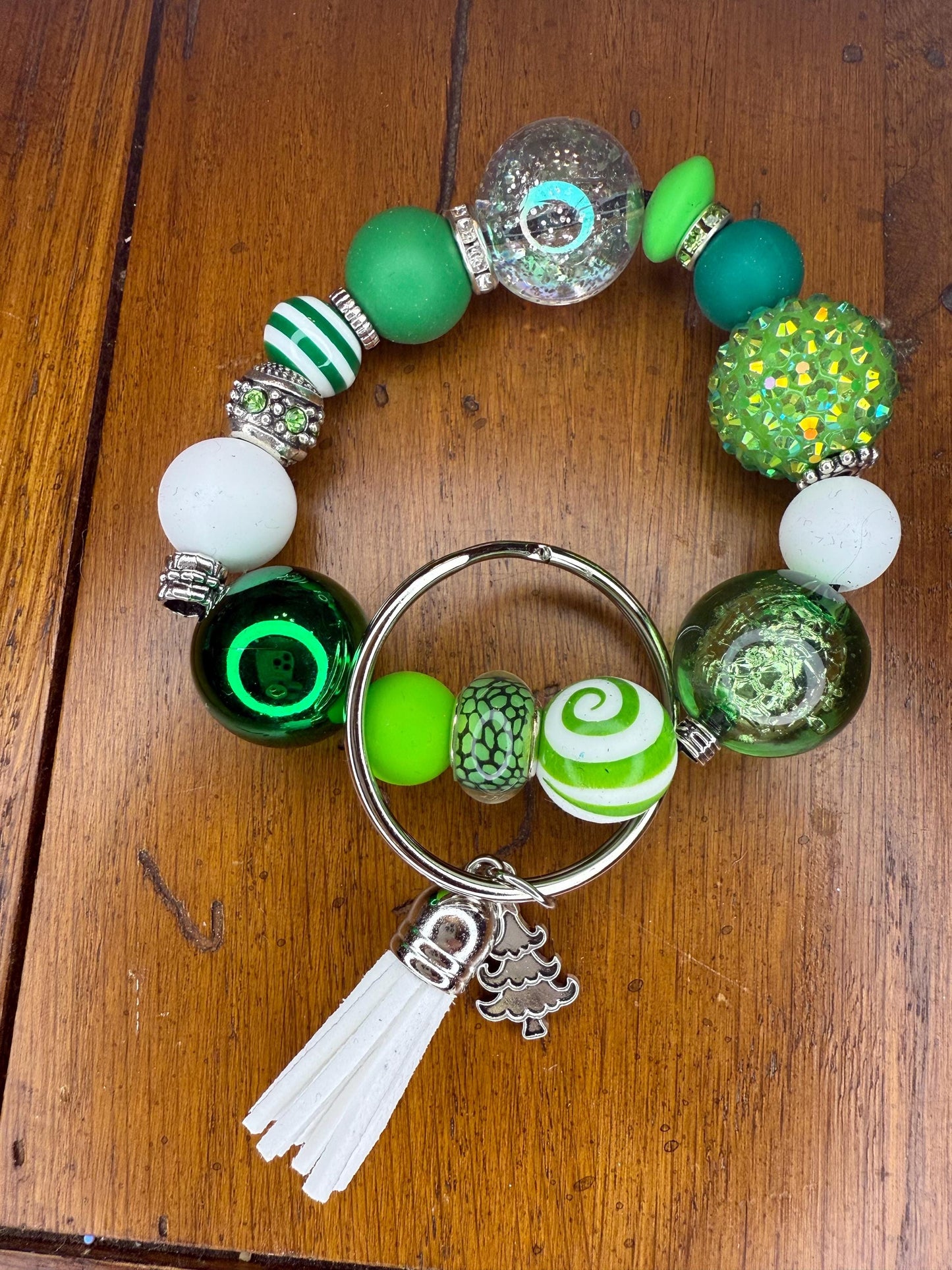 Oh Christmas Tree – Green Sparkle Bracelet Keychain | Holiday Wristlet | Christmas Charm Gift