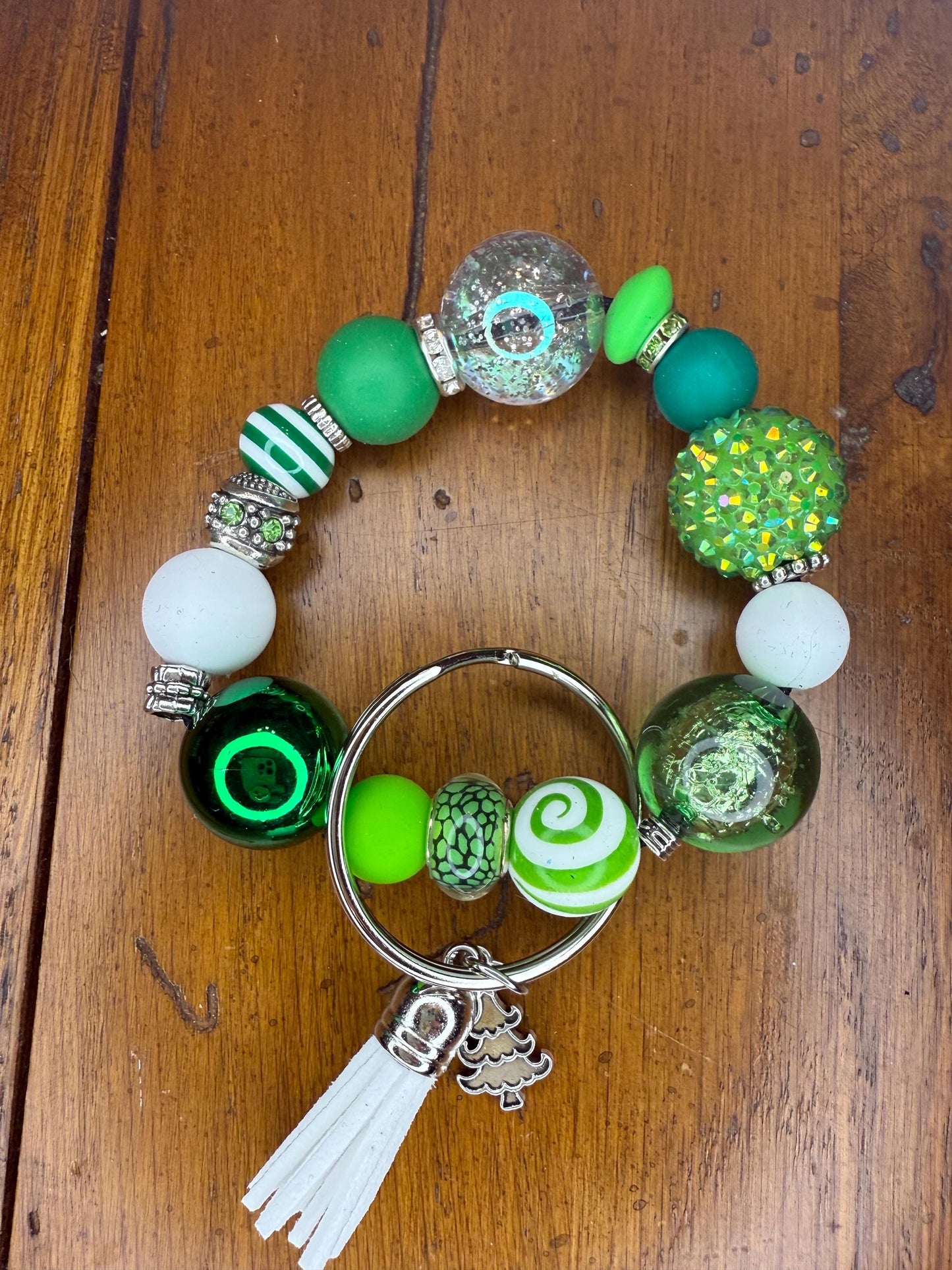 Oh Christmas Tree – Green Sparkle Bracelet Keychain | Holiday Wristlet | Christmas Charm Gift