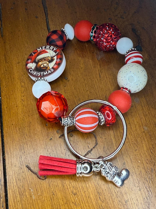 Buffalo Plaid Cow Bracelet Keychain – Farmhouse Christmas Gift Merry Moo
