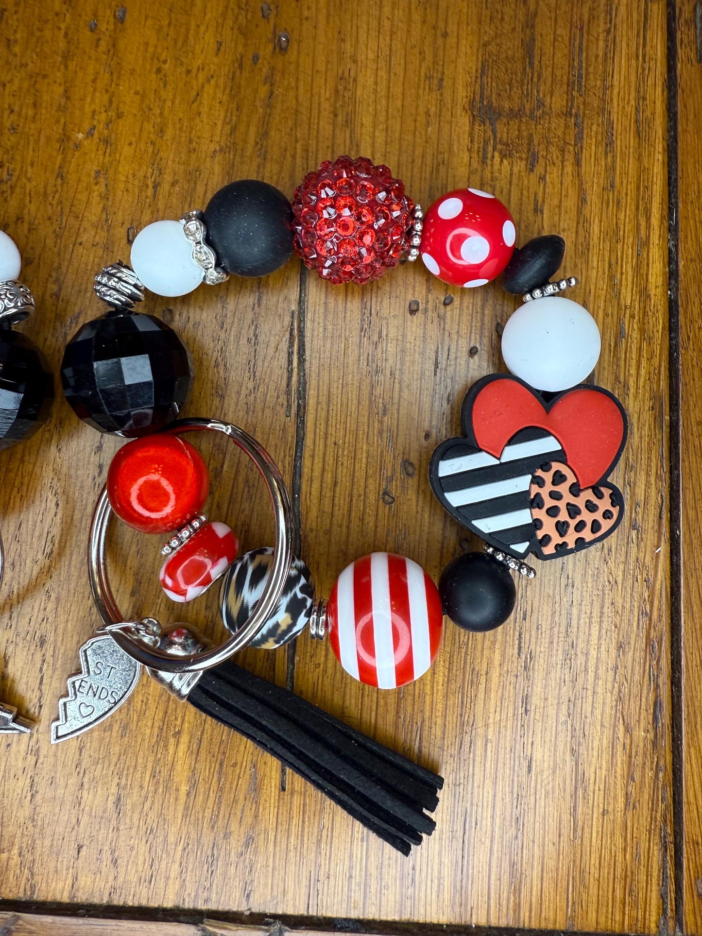 Wild Hearts Bestie Keychain Set – Red, Black & Leopard Friendship Bracelets