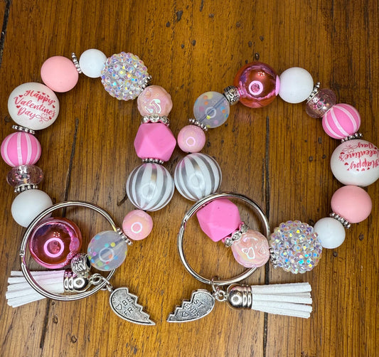 Bestie Keychain Set – Pink Friendship Bracelet, Bestie Gift