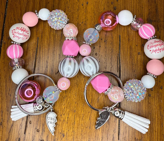 Bestie Keychain Set – Pink Friendship Bracelet, Bestie Gift