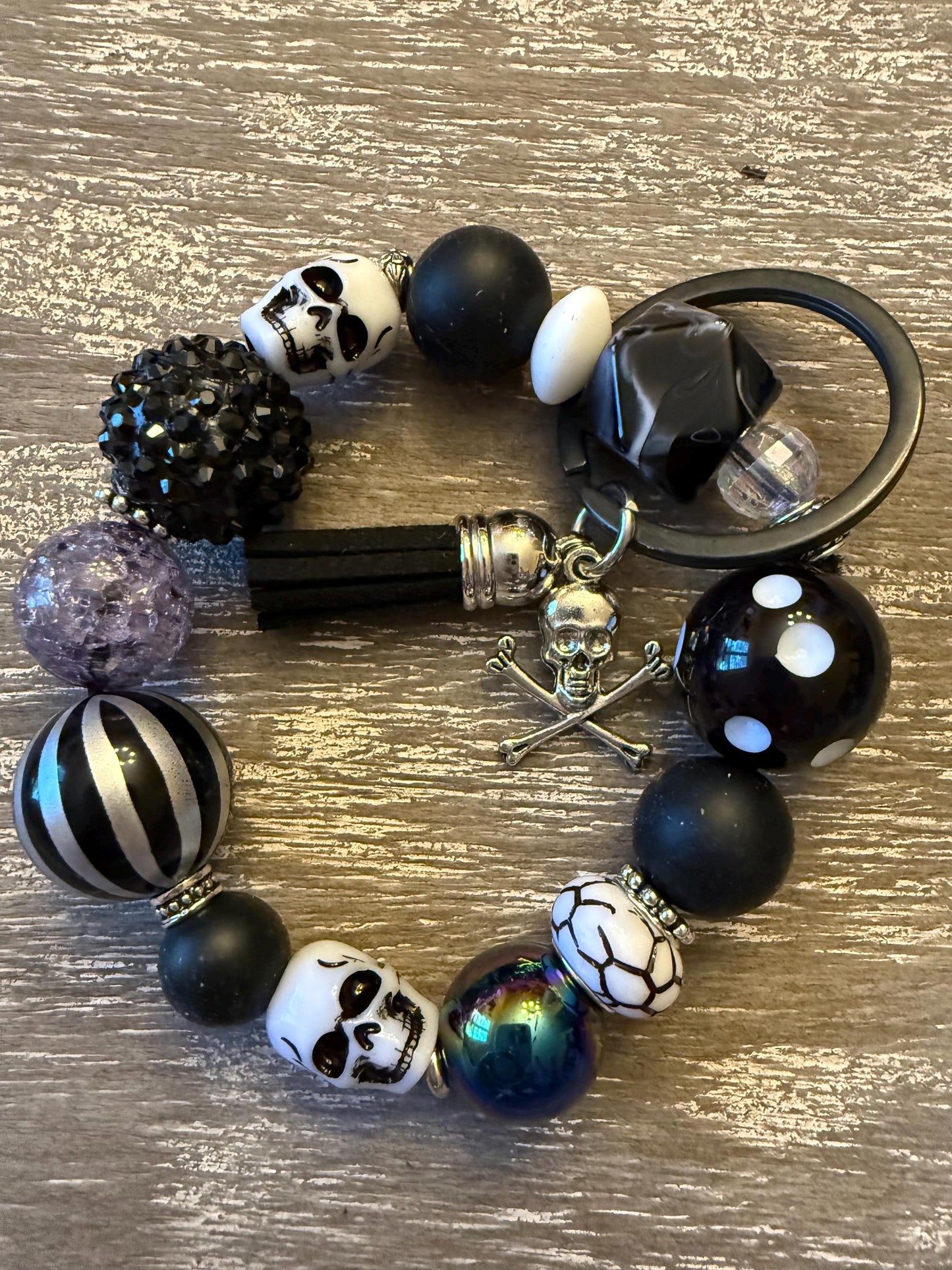 Skull & Stardust Beaded Wristlet Keychain Bracelet | Gothic Halloween Accessory