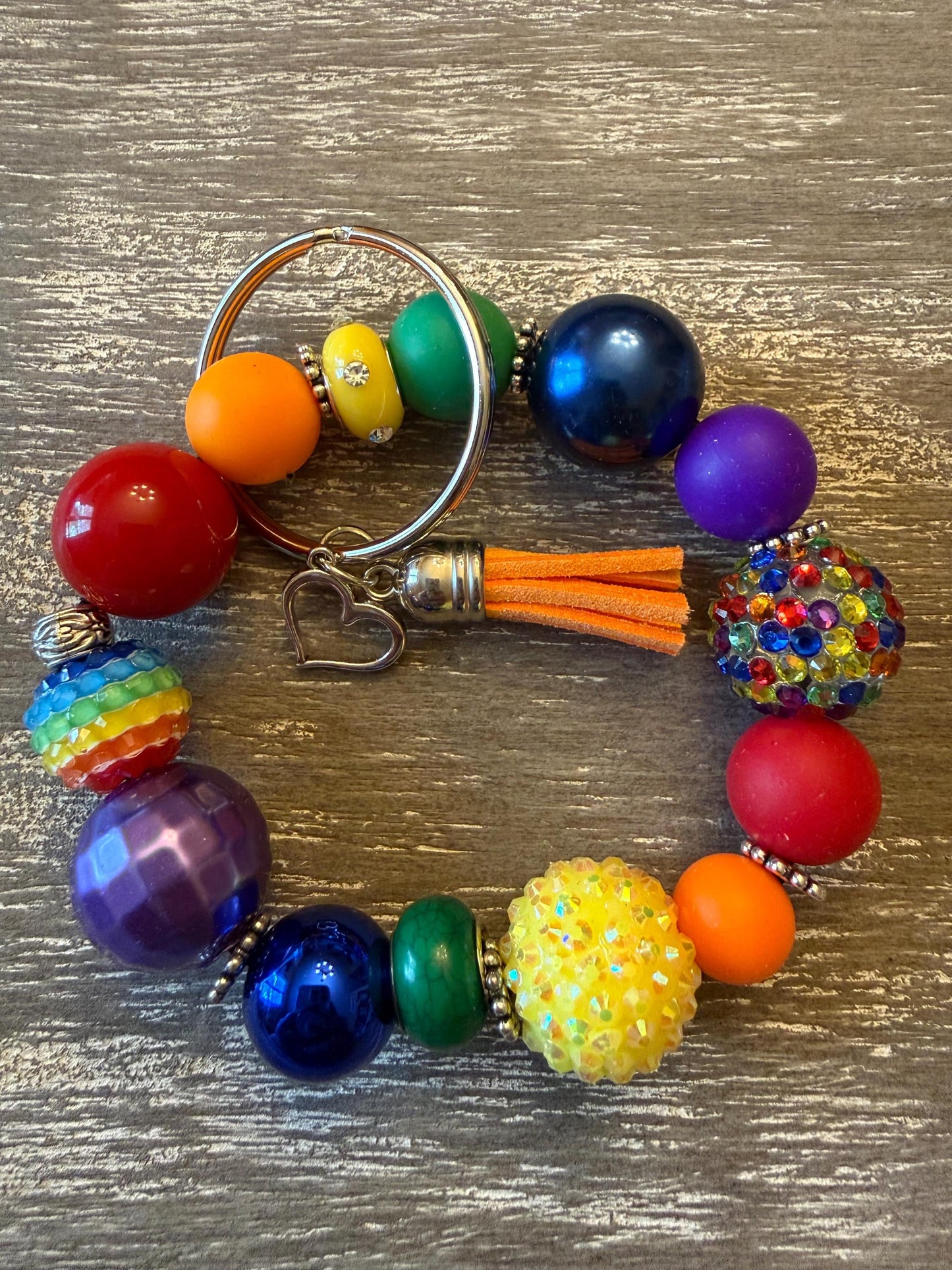Rainbow Beaded Keychain Bracelet: Fun Silicone Wristlet Key Ring | Be Bold