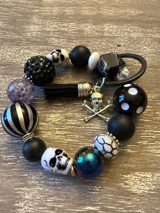 Skull & Stardust Beaded Wristlet Keychain Bracelet | Gothic Halloween Accessory