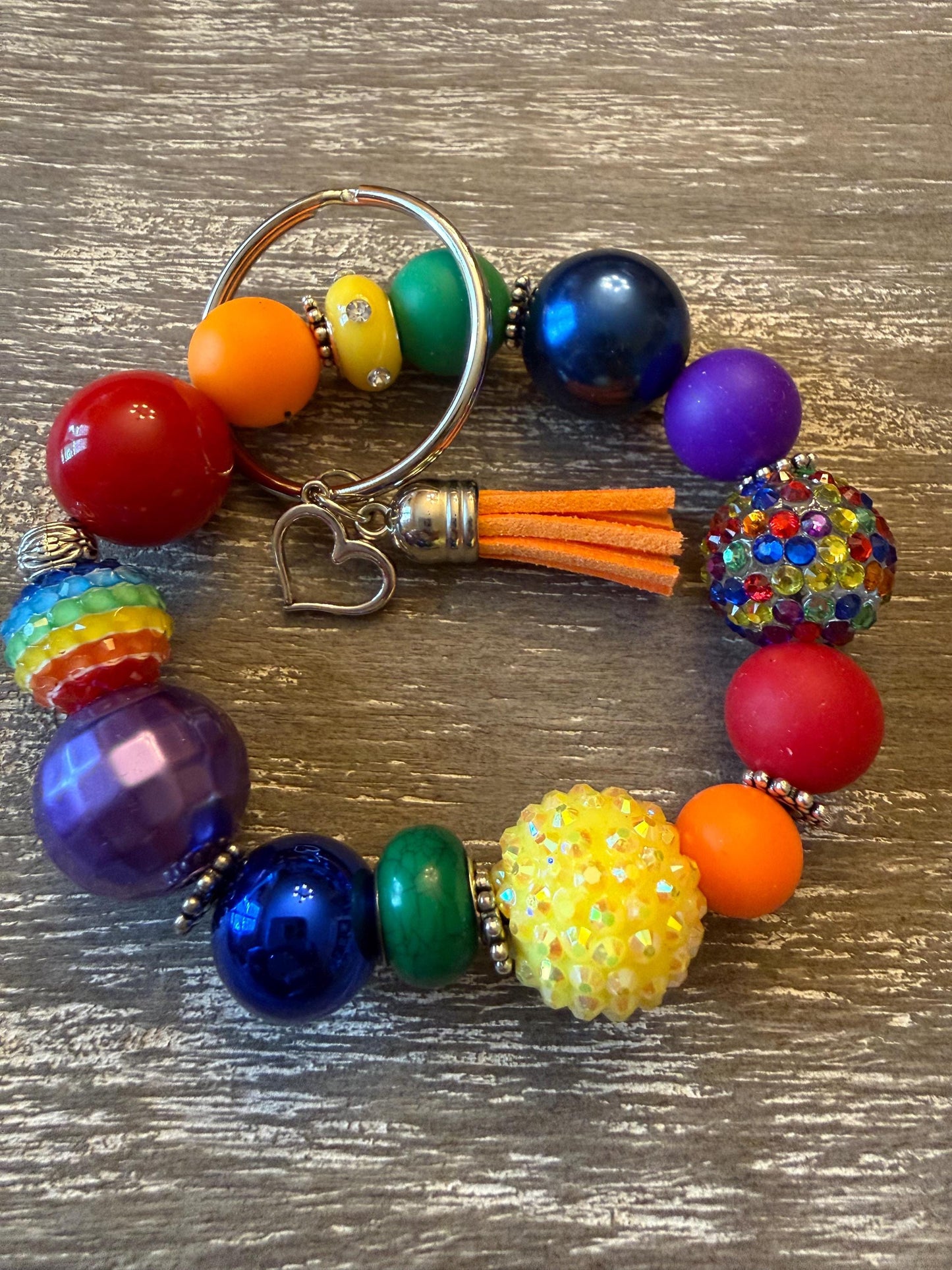 Rainbow Beaded Keychain Bracelet: Fun Silicone Wristlet Key Ring | Be Bold