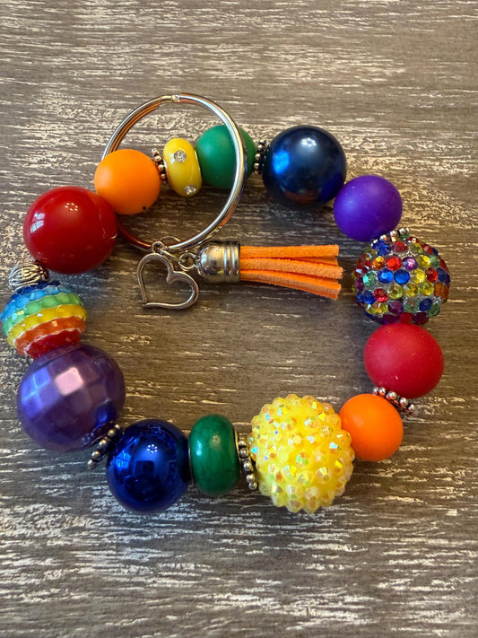 Rainbow Beaded Keychain Bracelet: Fun Silicone Wristlet Key Ring | Be Bold