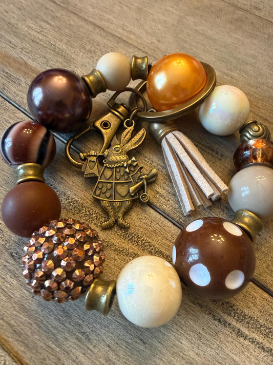 Alice in Wonderland Inspired Beaded Bracelet Keychain: Rabbit Charm |Vintage Wonderland
