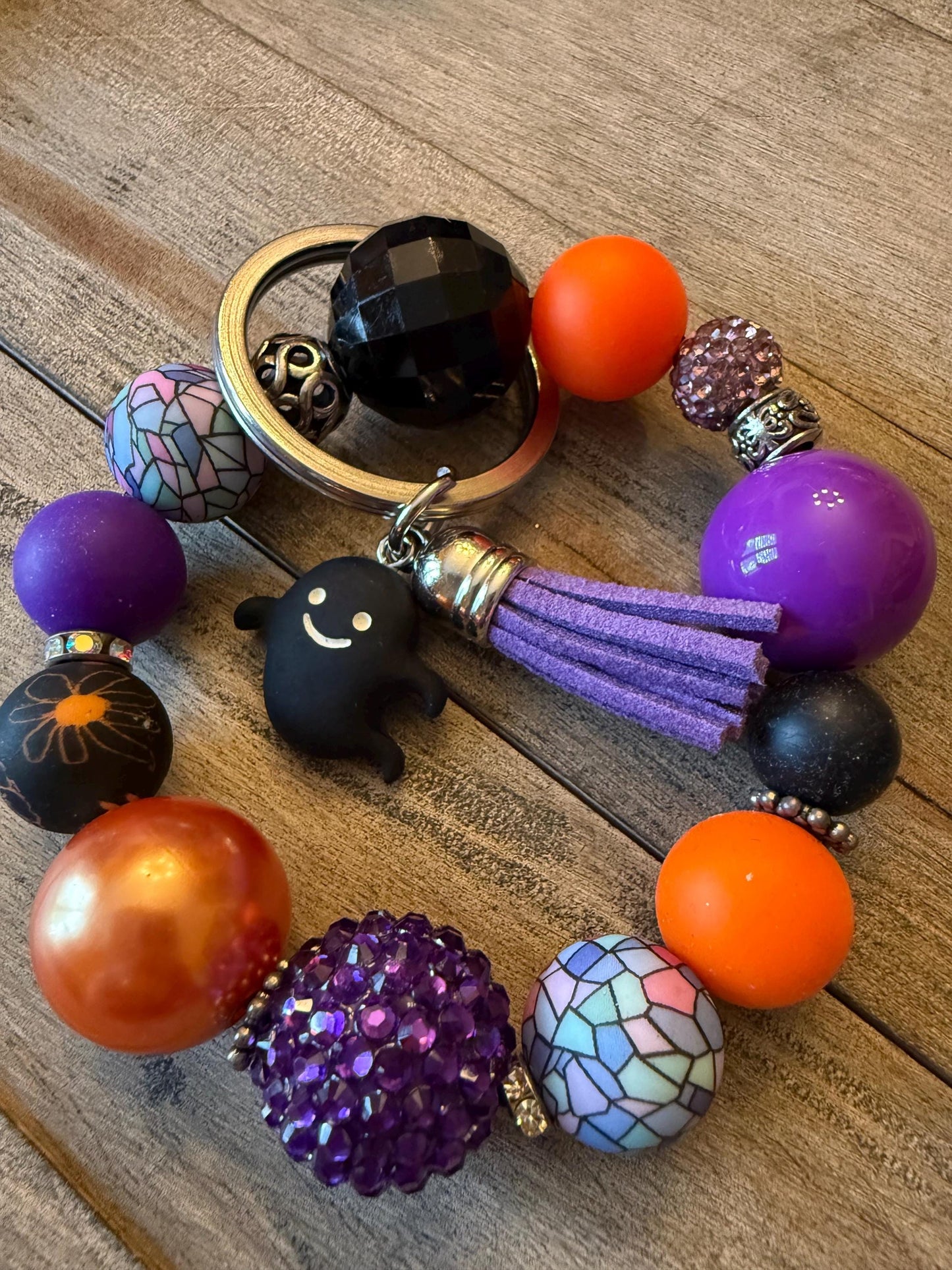 Ghost Charm Beaded Bracelet Keychain | Spooky Halloween Jewelry Happy Haunt