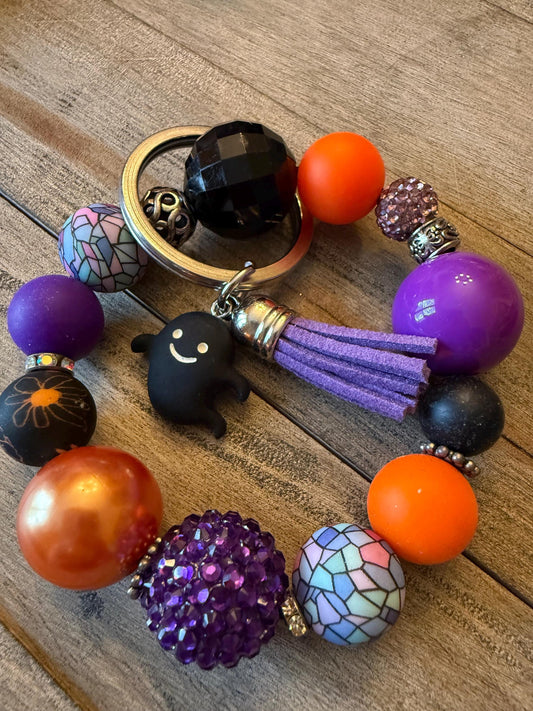 Ghost Charm Beaded Bracelet Keychain | Spooky Halloween Jewelry Happy Haunt