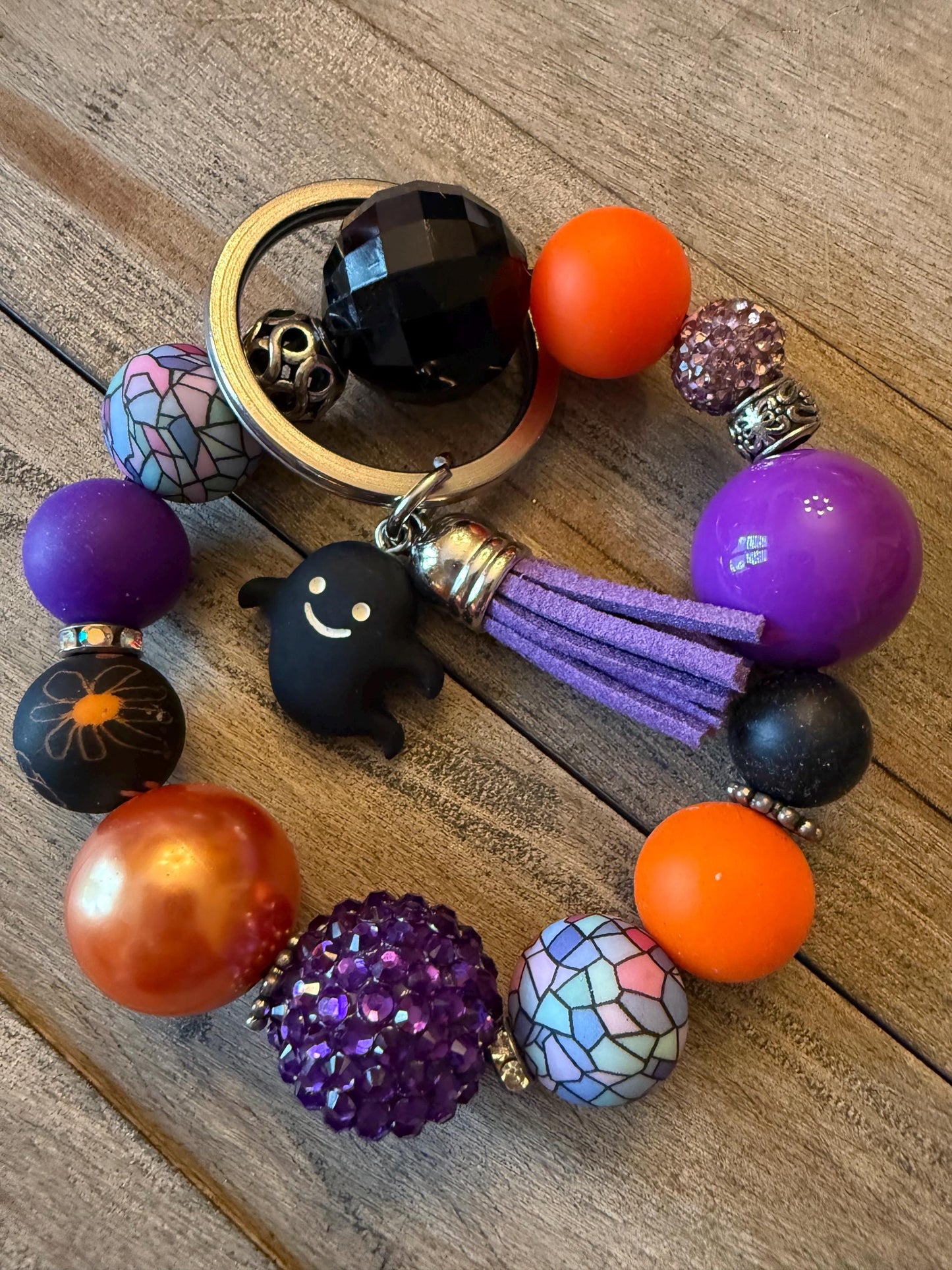 Ghost Charm Beaded Bracelet Keychain | Spooky Halloween Jewelry Happy Haunt