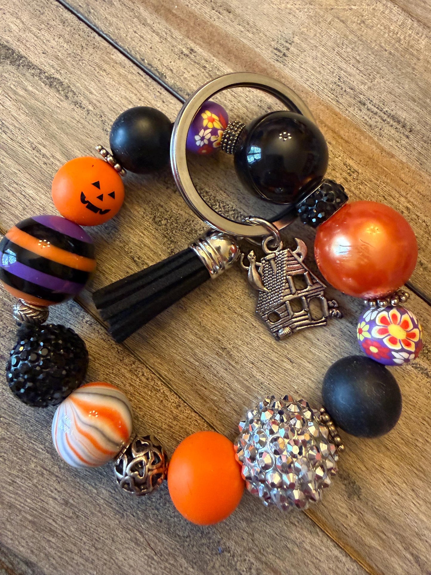 Haunted House Charm Keychain | Haunted Glam Beaded Wristlet | Halloween Accessories