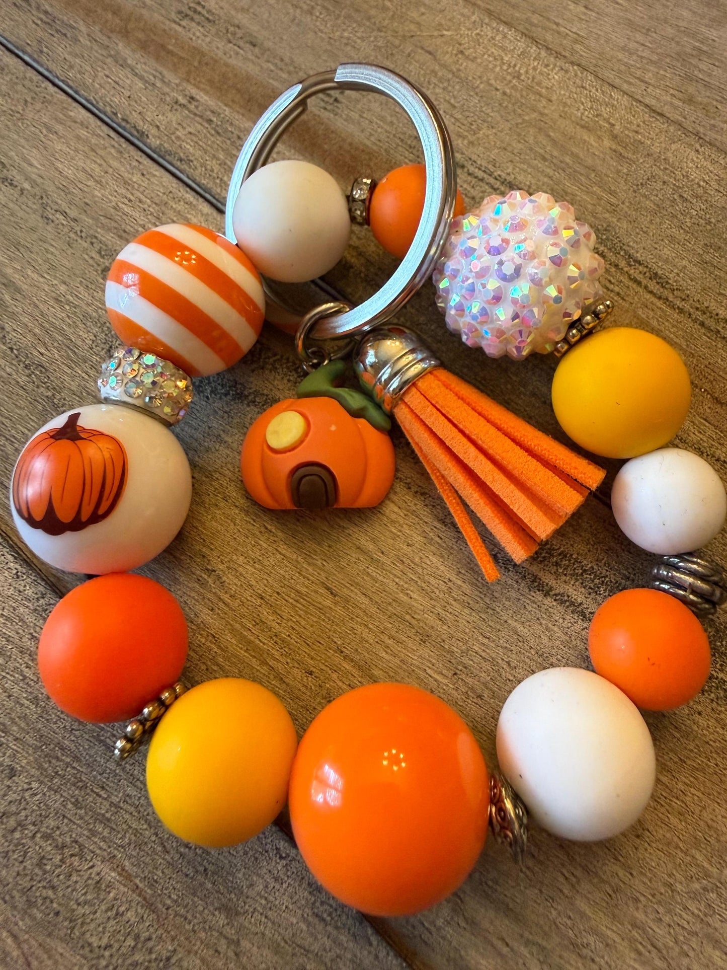 Hello  Pumpkin Charm Bracelet Keychain: Fall Beaded Tassel