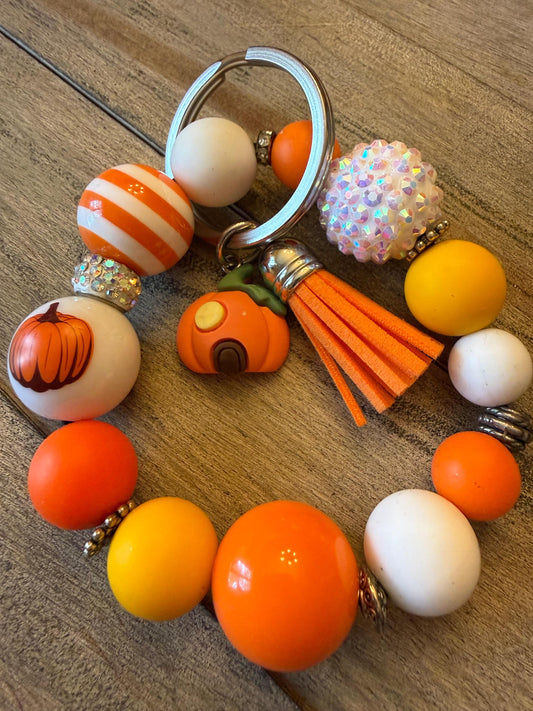 Hello  Pumpkin Charm Bracelet Keychain: Fall Beaded Tassel