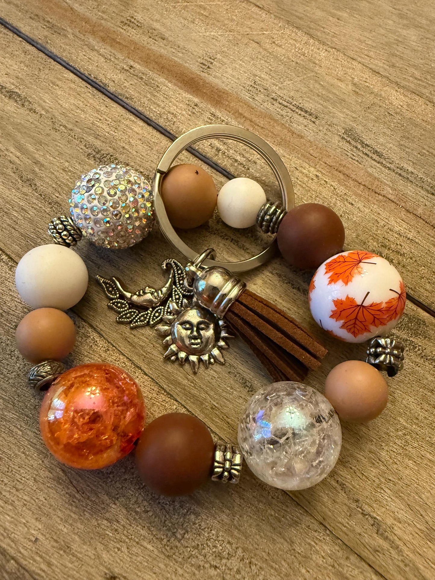 Sun and Moon Bracelet Keychain | Autumn Celestial Wristlet | Boho Fall Keychain | Gift for Her