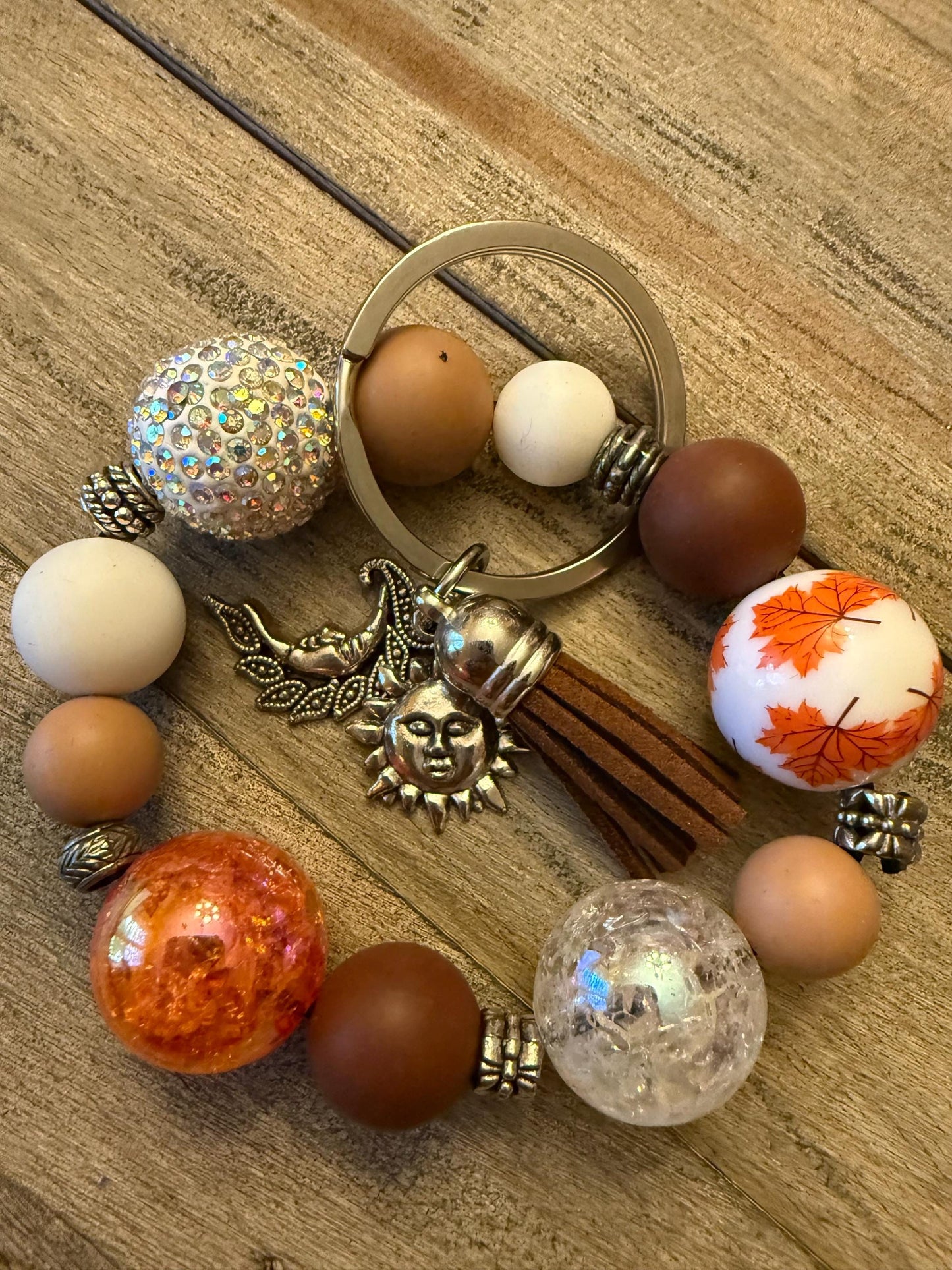 Sun and Moon Bracelet Keychain | Autumn Celestial Wristlet | Boho Fall Keychain | Gift for Her