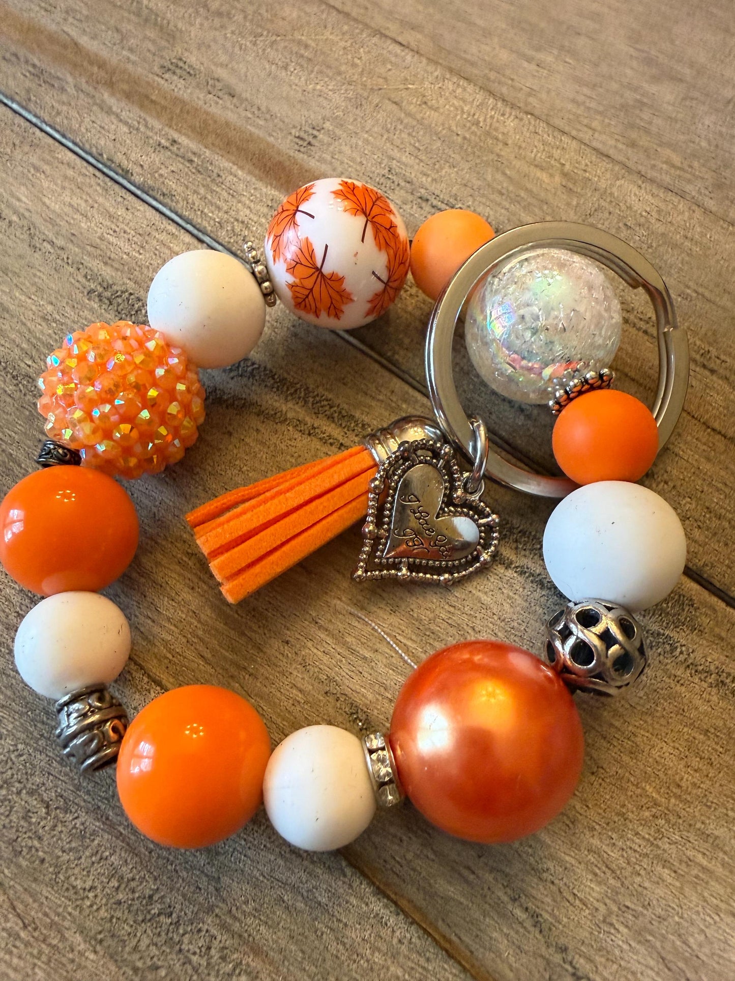 Autumn Glow Bracelet Keychain | Fall Beaded Wristlet | Neutral Autumn Colors | Cozy Gift for Her