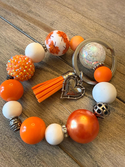 Autumn Glow Bracelet Keychain | Fall Beaded Wristlet | Neutral Autumn Colors | Cozy Gift for Her