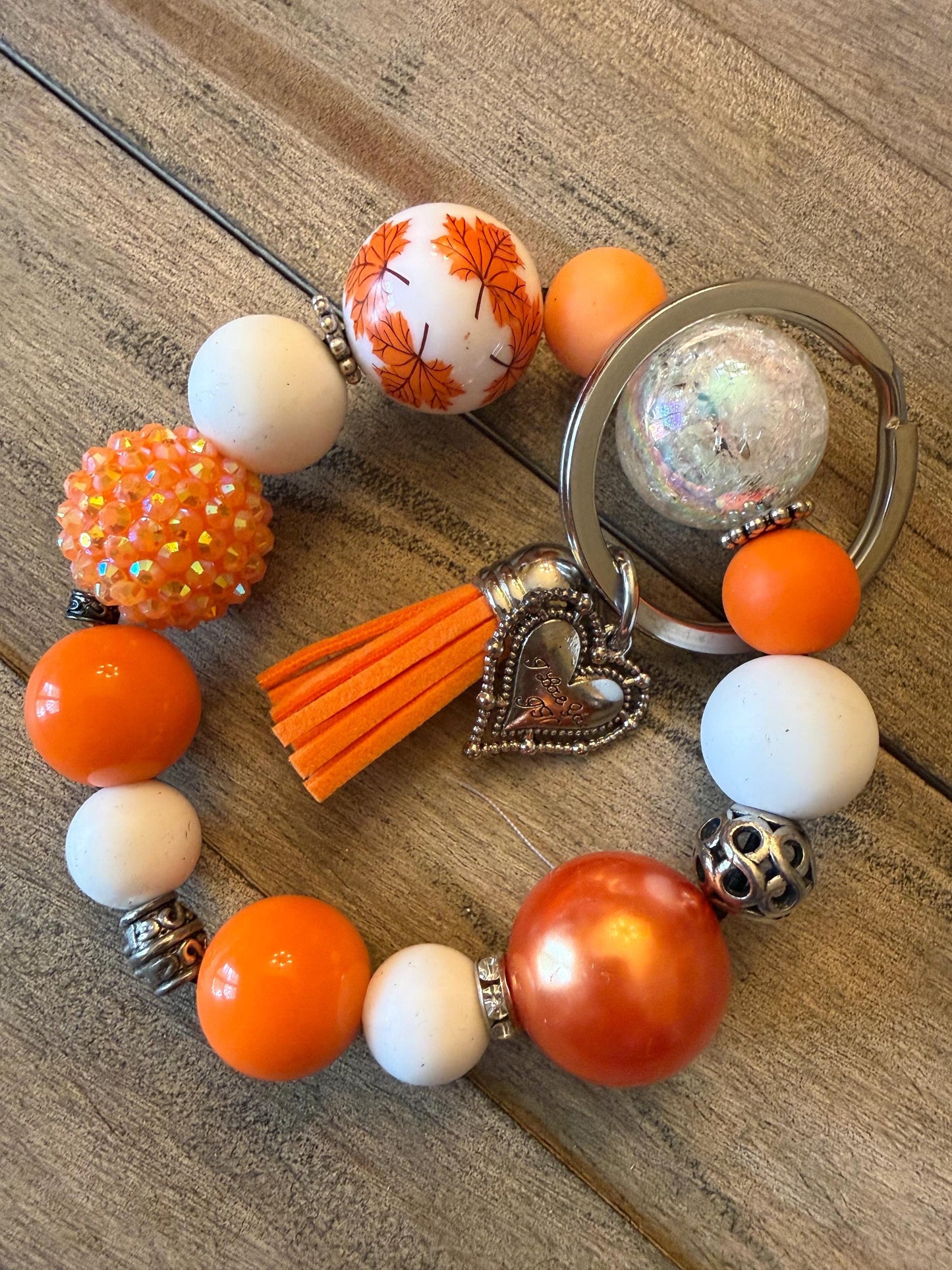Autumn Glow Bracelet Keychain | Fall Beaded Wristlet | Neutral Autumn Colors | Cozy Gift for Her