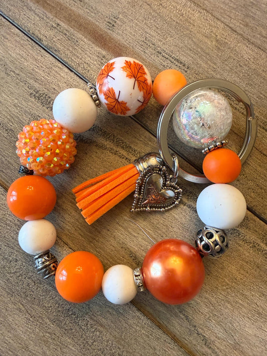 Autumn Glow Bracelet Keychain | Fall Beaded Wristlet | Neutral Autumn Colors | Cozy Gift for Her