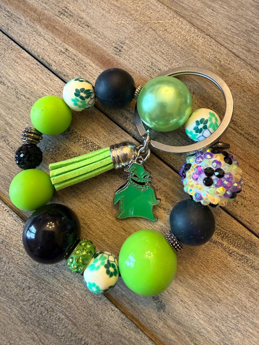 Boogie Nights Halloween Bracelet Keychain | Spooky Beaded Wristlet | Ghost Charm | Fall Accessories | Nightmare