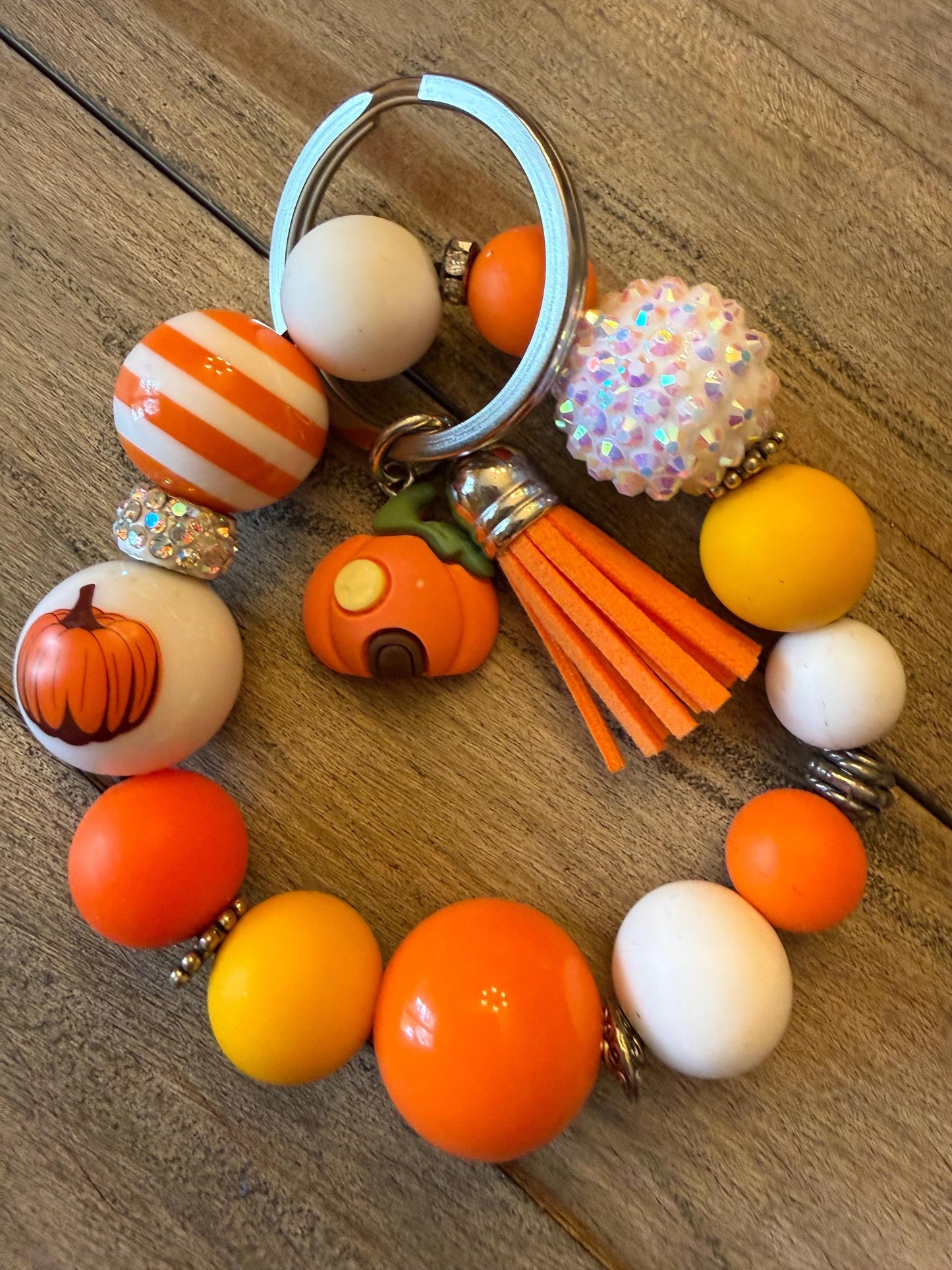 Hello  Pumpkin Charm Bracelet Keychain: Fall Beaded Tassel
